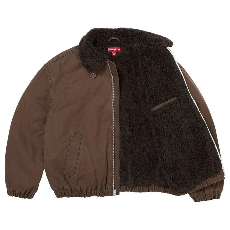 Supreme Faux Shearling Lined Bomber Jacket Brown