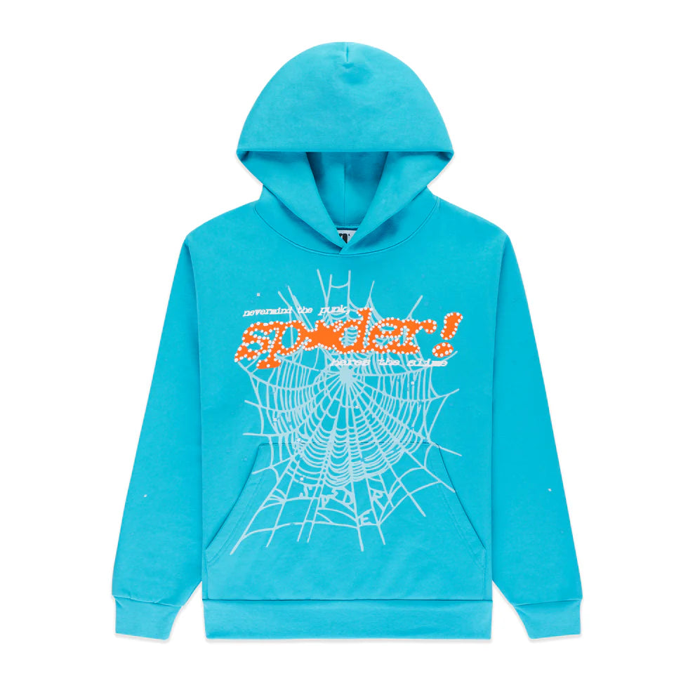 Sp5der punk V2 hoodie cyan