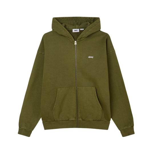 Obey lower case pigment zip hoodie moss green