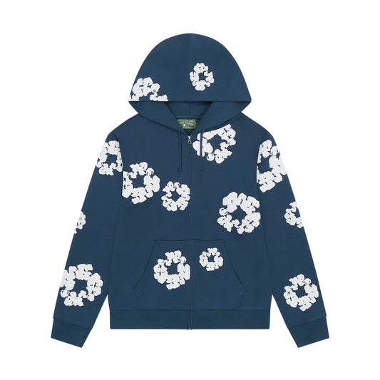 Denim Tears cotton wreath zip up hoodie navy