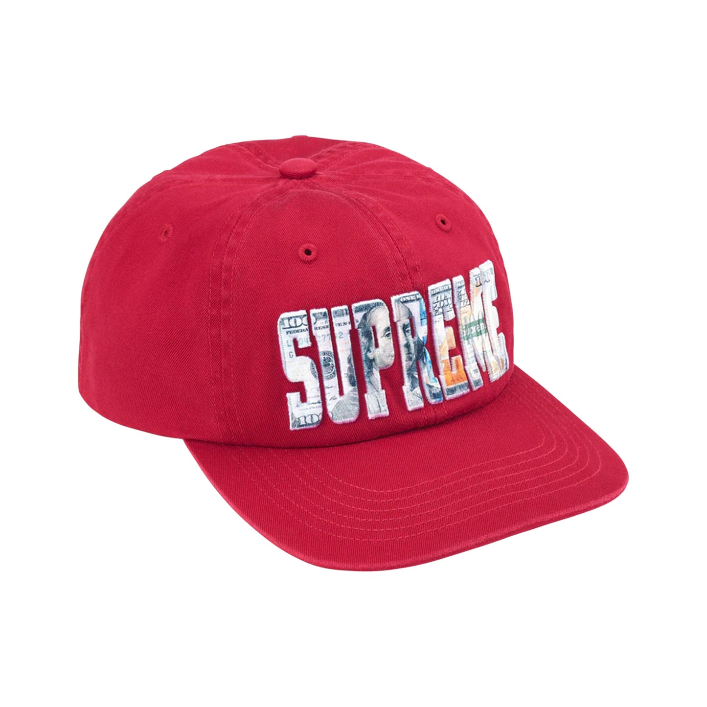 Supreme Embroidered Money Logo 6-Panel Hat Red