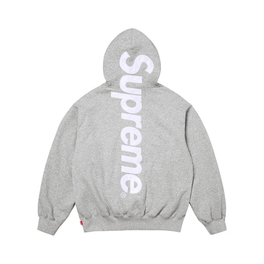 Supreme satin appliqué hooded sweatshirt grey