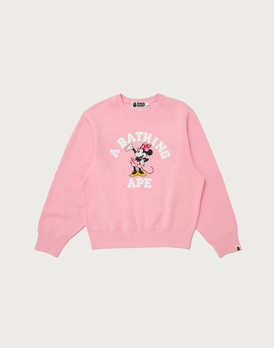 Bape X Disney Minnie Mouse College Crewneck Pink